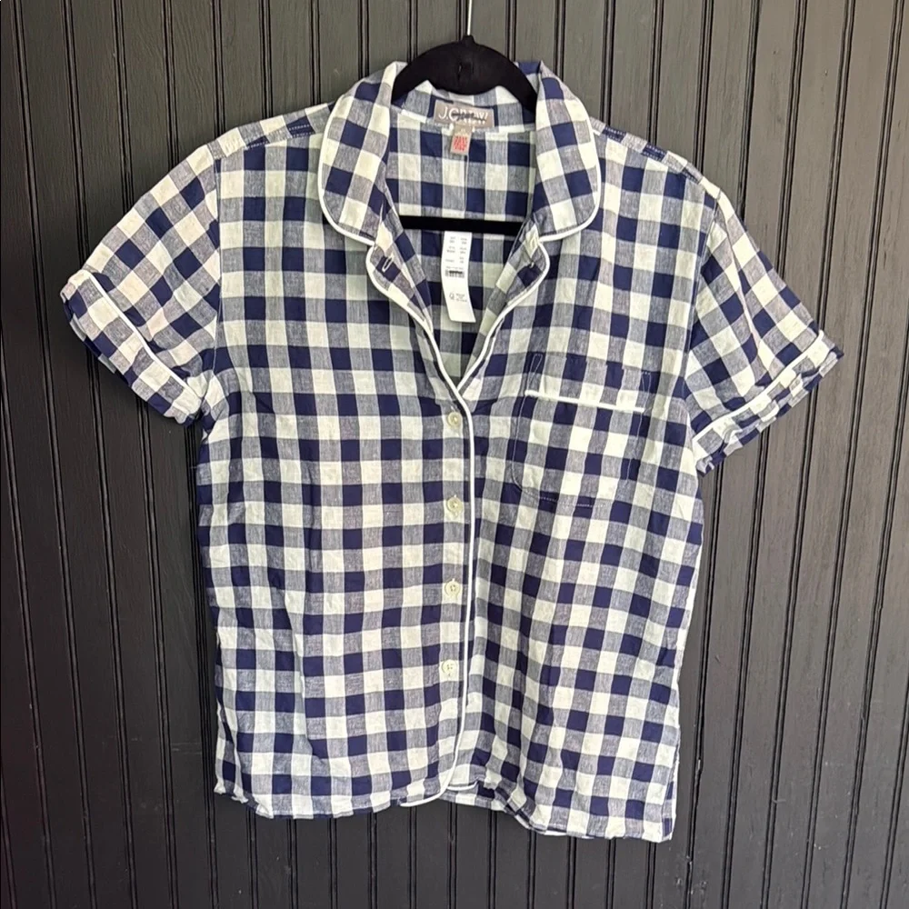 J. Crew Navy and White Plaid Pajama Shirt